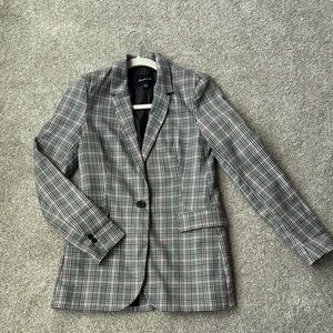 Stradivarius Black and Pink Checkered Blazer